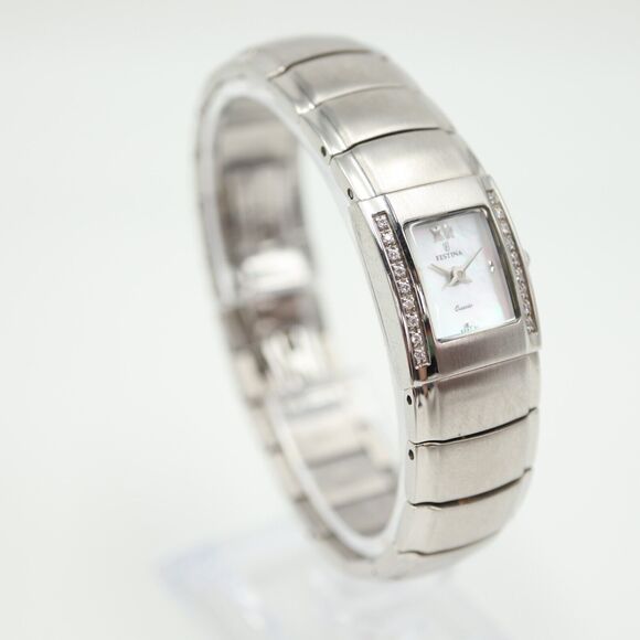 Festina Womens Silver Tone Watch 17mm MOP Rectangle Dial Stainless Steel Working - Picture 11 of 16